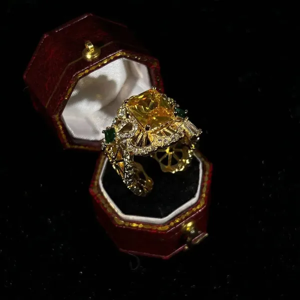 Design Statement Ring with Citrine and Emerald Accents Gold Tone Jewelry - 4