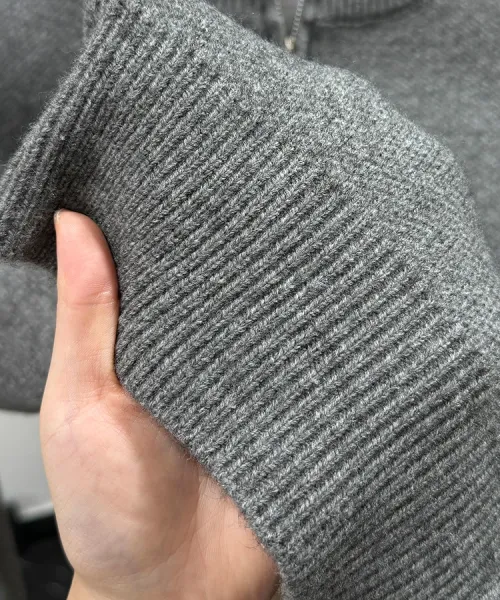 Design Stand-Up Collar Zip-Up Knit Sweater Gray - 16