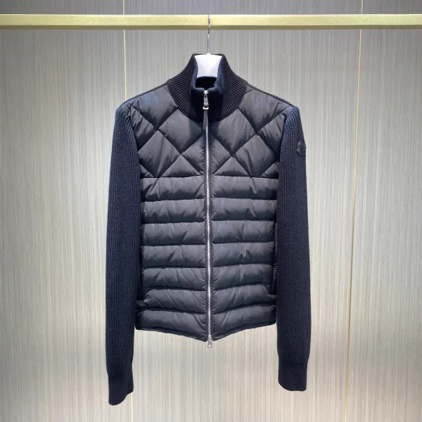 Moncler Grenoble Quilted Knit-Sleeve Jacket Navy Down Jacket - 1