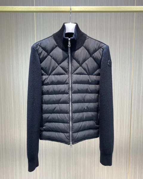 Moncler Grenoble Quilted Knit-Sleeve Jacket Navy Down Jacket - 5