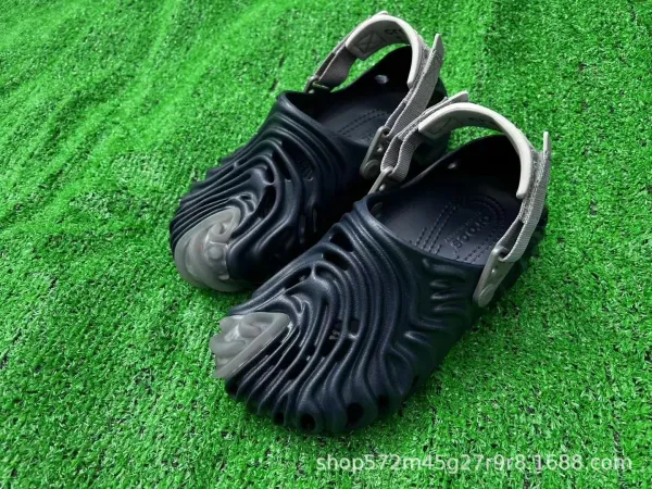 Crocs Mega Crush Clog Black with Gray Strap Sandals - 1