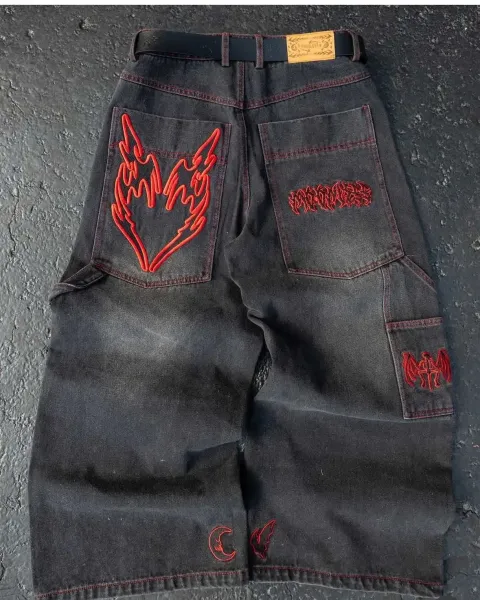 Hellstar Studios Embroidered Dark Wash Denim Shorts - 1