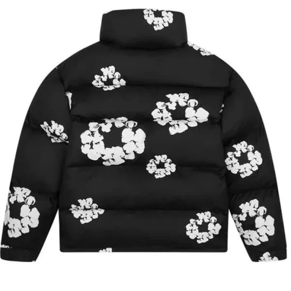 Design Floral Print Black Puffer Jacket Down Jacket - 4