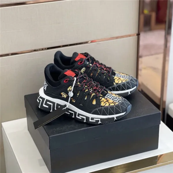 Versace Greca Pattern Sneakers Black Gold Red Chunky Sneakers - 1