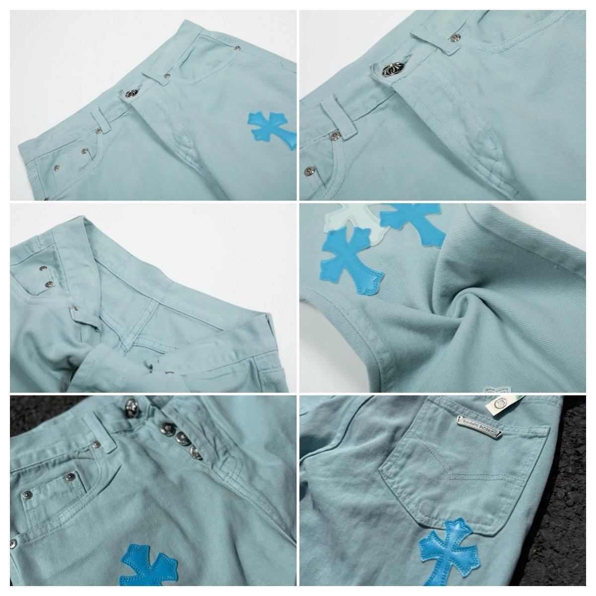 Design Cross Motif Embroidered Flared Jeans Blue - 30