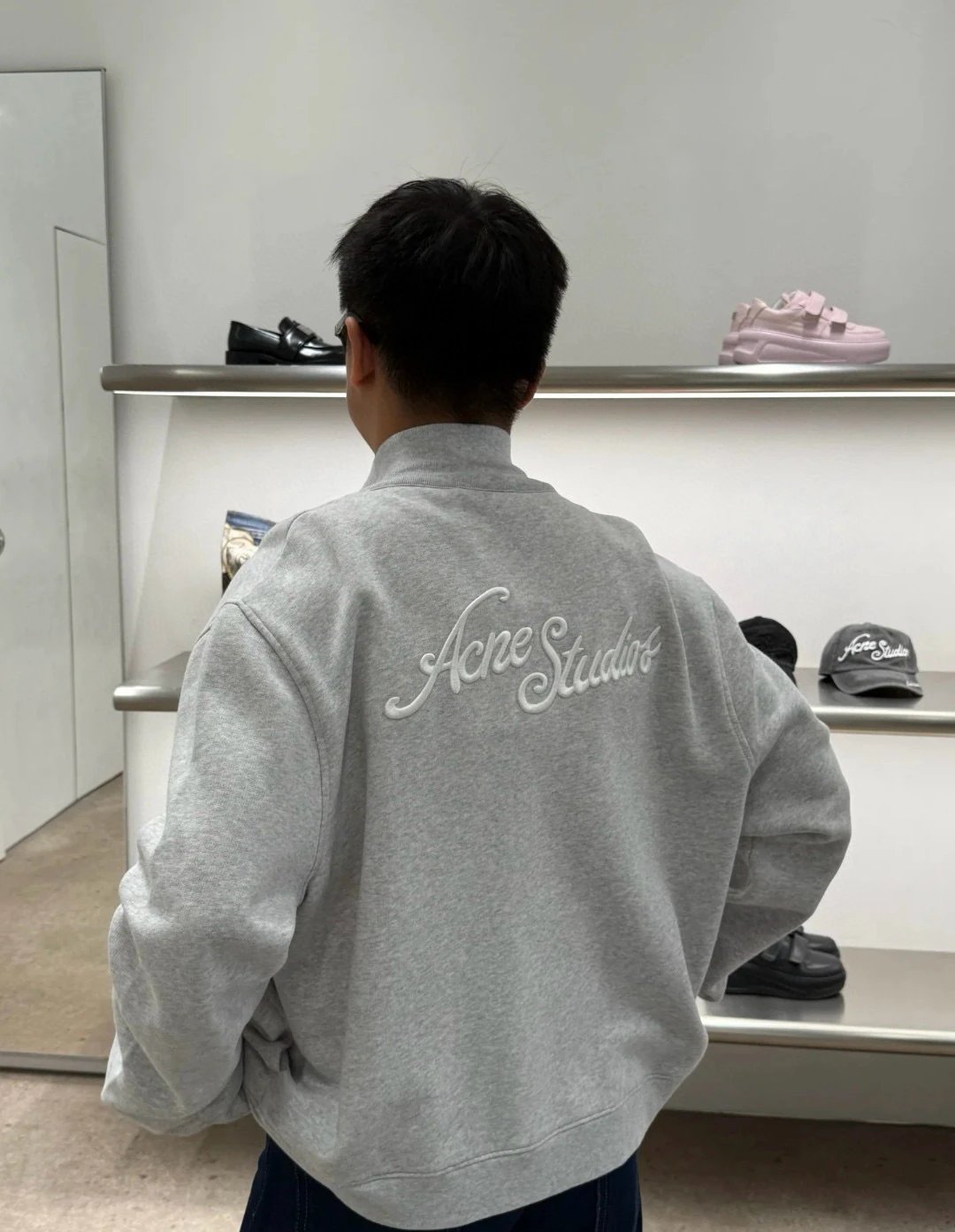 Acne Studios Embroidered Logo Cropped Sweatshirt Navy Hoodie - 4