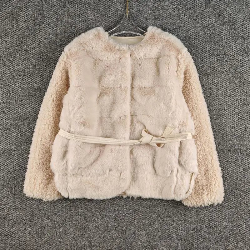 Design Faux Fur Belted Coat Beige Outerwear