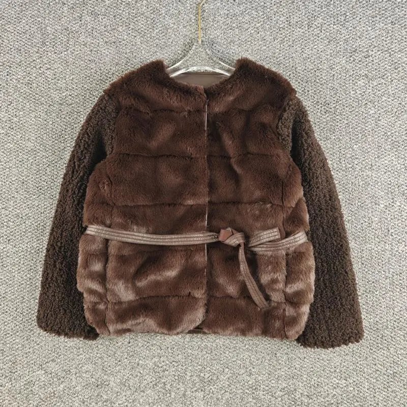 Design Faux Fur Belted Coat Beige Outerwear - 6