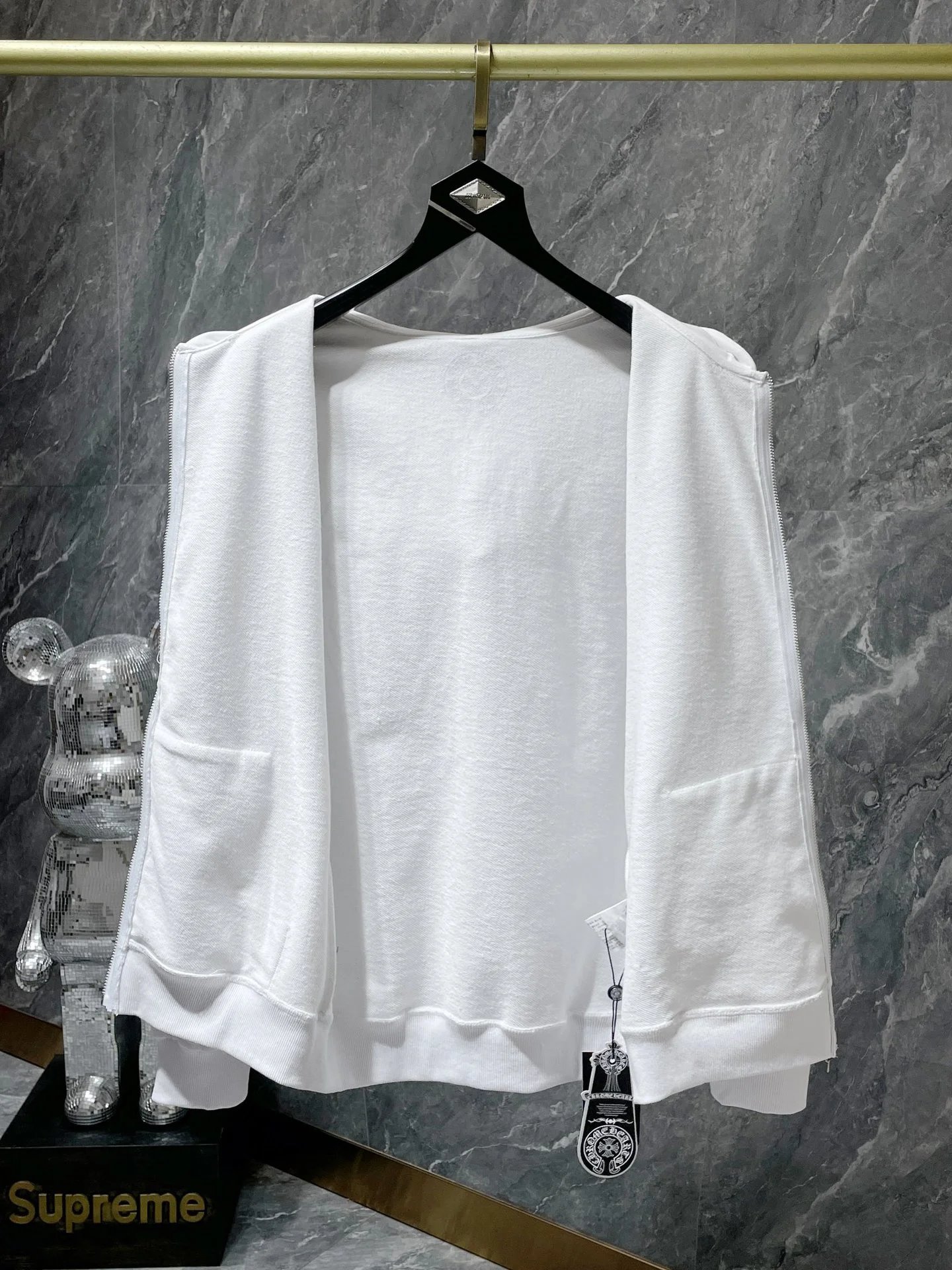 Chrome Hearts Floral Sleeve Zip-Up Hoodie White - 10