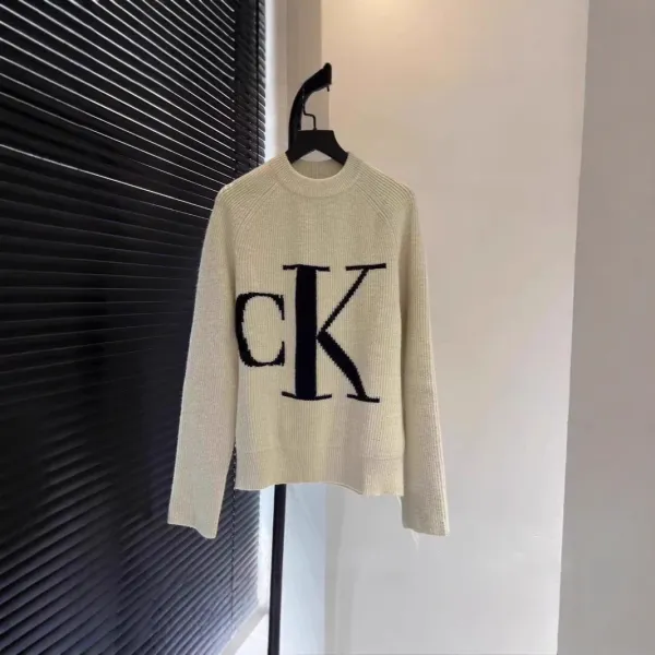 Calvin Klein CK Logo Ribbed Knit Sweater Beige - 2