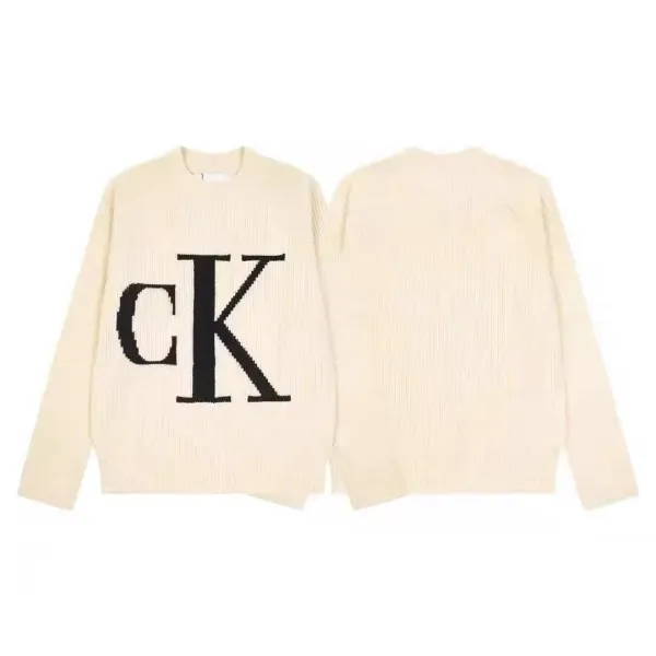 Calvin Klein CK Logo Ribbed Knit Sweater Beige - 1
