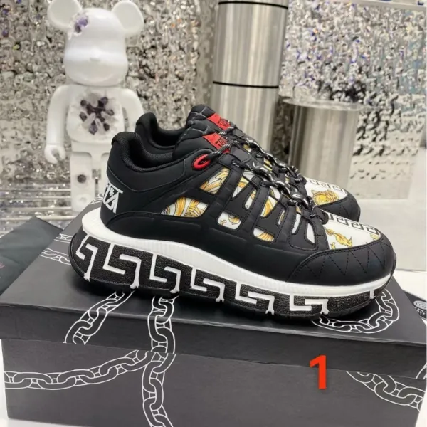 Versace Greca Pattern Chunky Sneakers Black Gold - 9