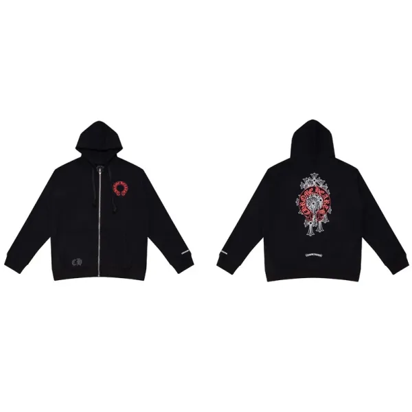 Chrome Hearts Triple Cross Zip-Up Hoodie Black - 7