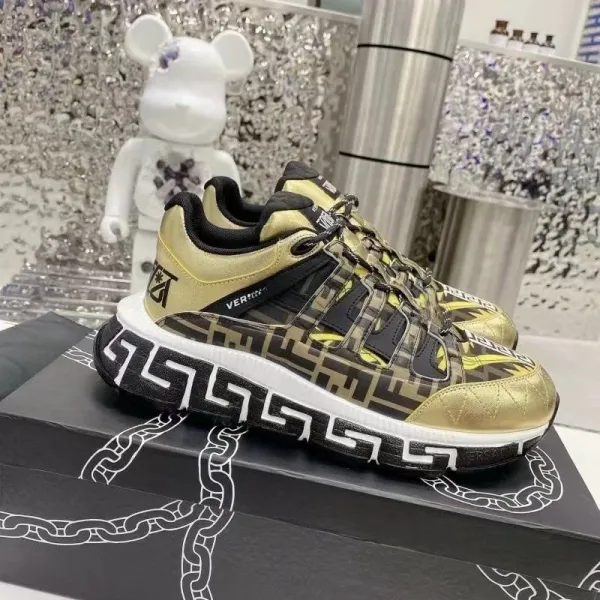 Versace Greca Pattern Chunky Sneakers Black Gold - 4