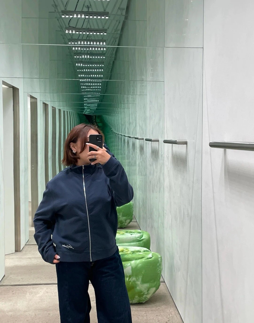 Acne Studios Embroidered Logo Cropped Sweatshirt Navy Hoodie - 6