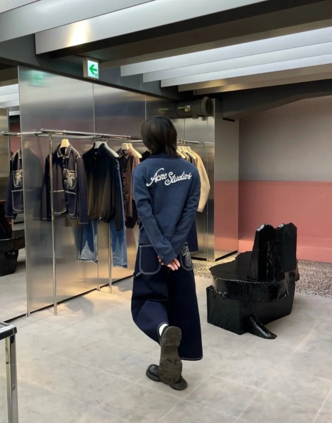 Acne Studios Embroidered Logo Cropped Sweatshirt Navy Hoodie - 8