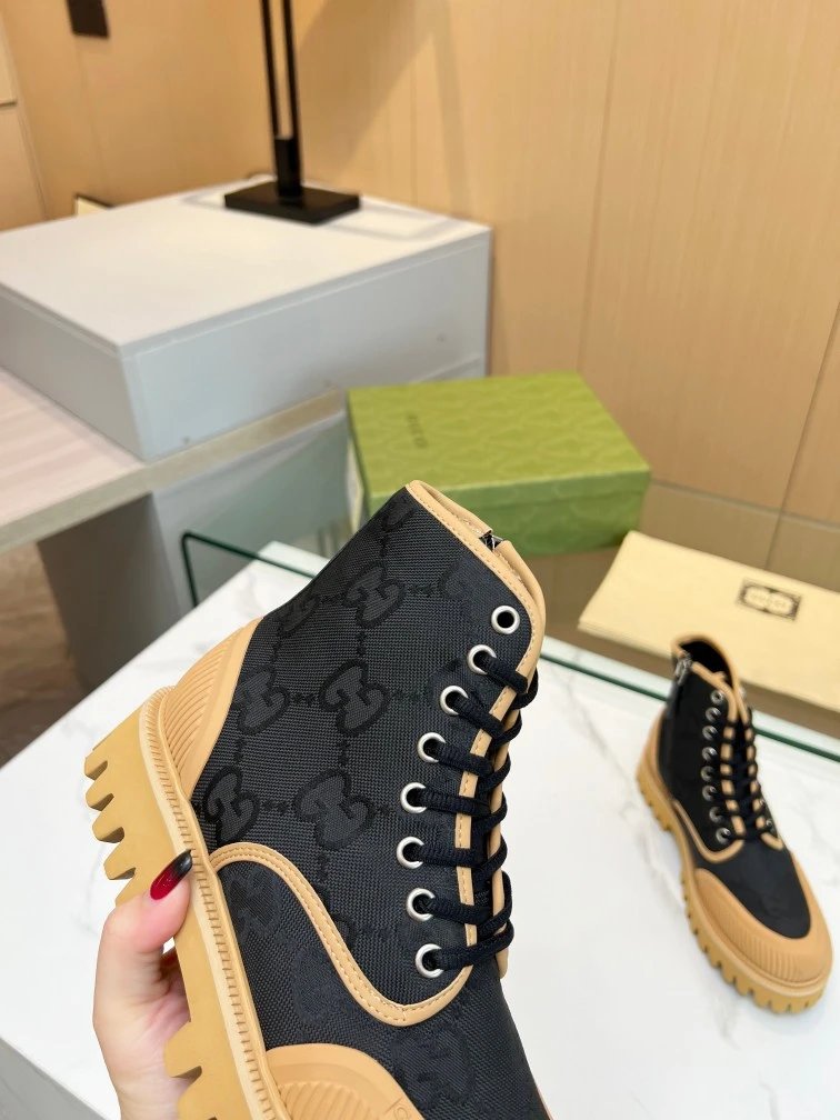 Gucci GG Marmont Chunky Sole Boots Beige and Black - 14