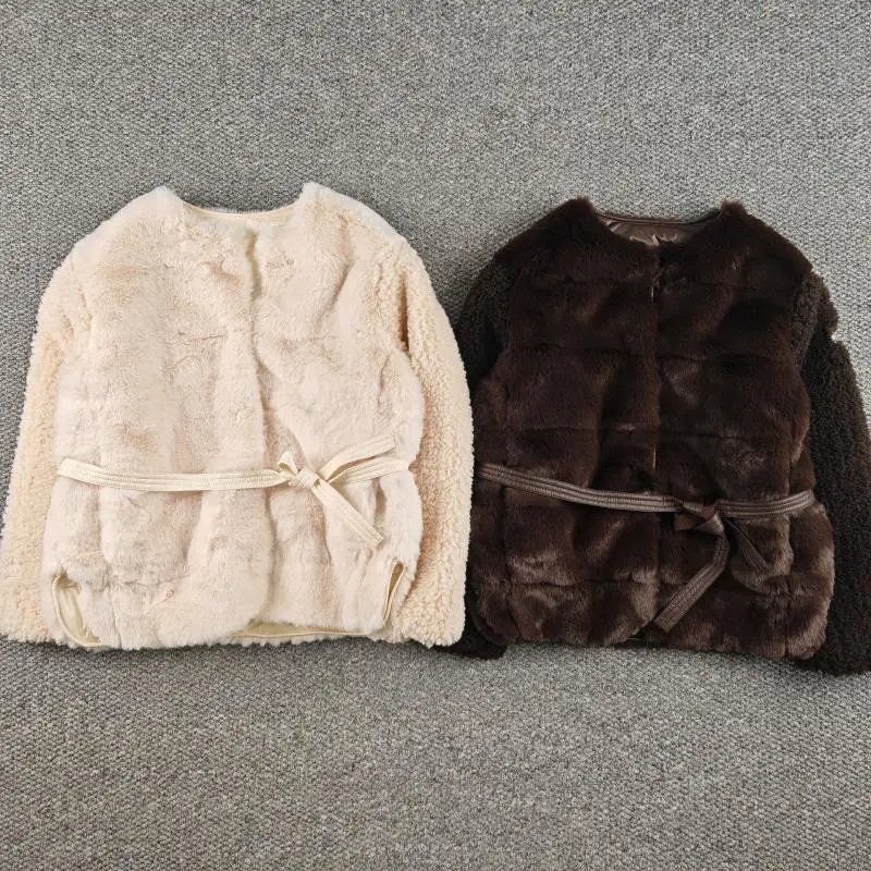 Design Faux Fur Belted Coat Beige Outerwear - 3