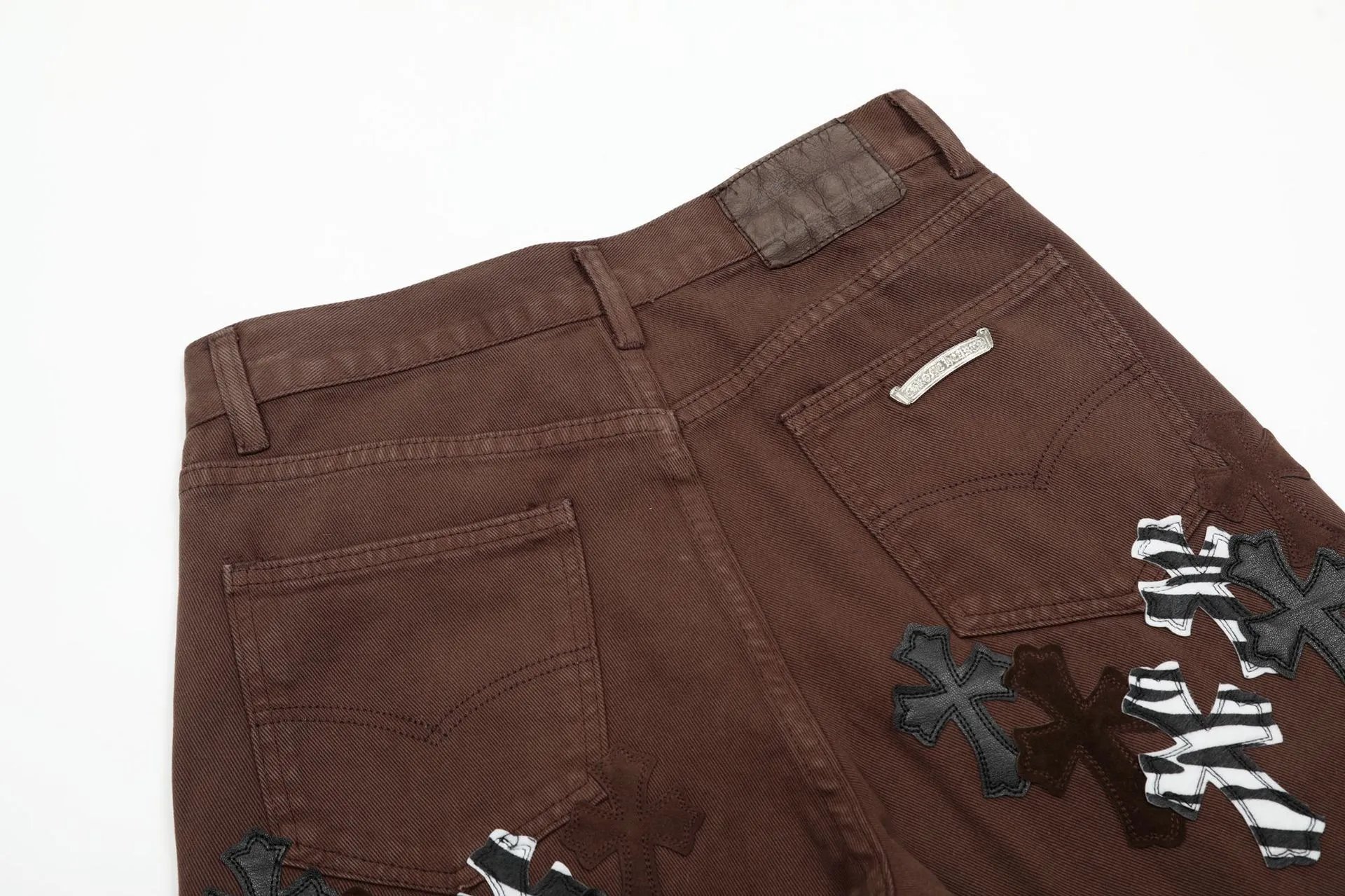 Chrome Hearts Cross Patch Brown Straight-Leg Jeans - 14