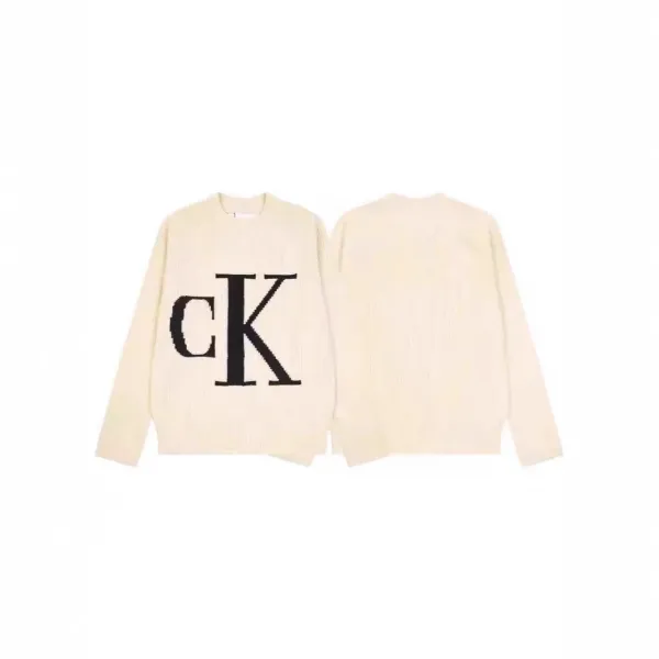 Calvin Klein CK Logo Ribbed Knit Sweater Beige - 4