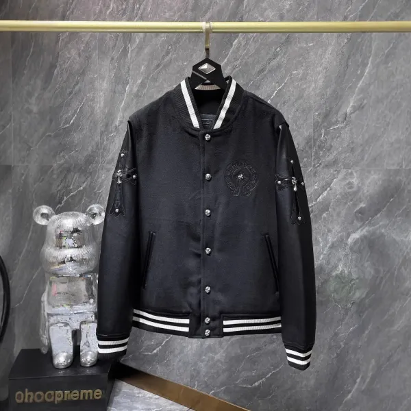 Chrome Hearts Varsity Jacket Black with Cross Embroidery and Silver Studs - 1