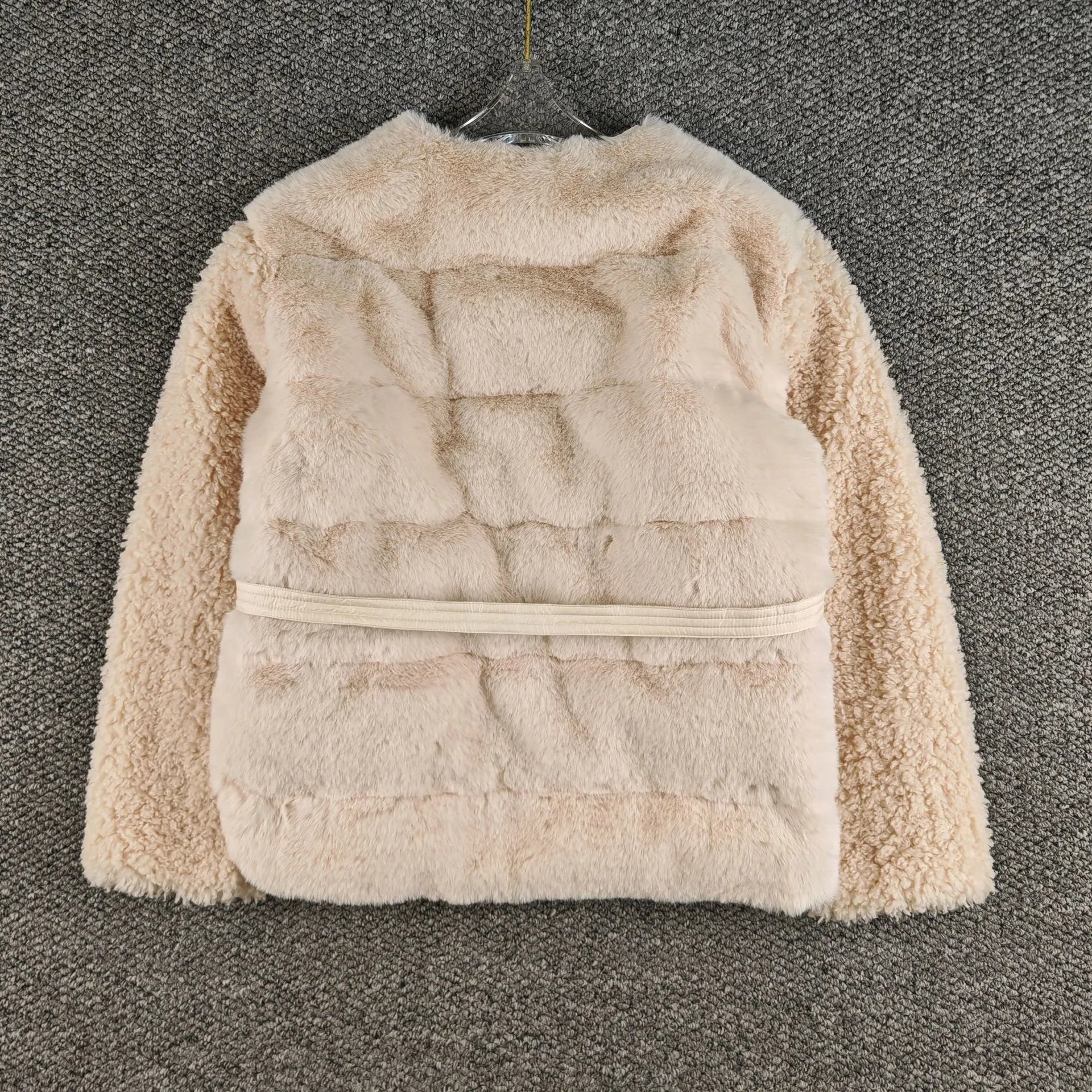 Design Faux Fur Belted Coat Beige Outerwear - 5