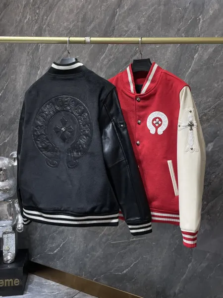 Chrome Hearts Varsity Jacket Black with Cross Embroidery and Silver Studs - 2