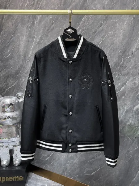 Chrome Hearts Varsity Jacket Black with Cross Embroidery and Silver Studs - 12