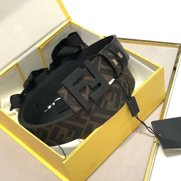Fendi FF Logo Belt Brown and Black Canvas Belt - 1