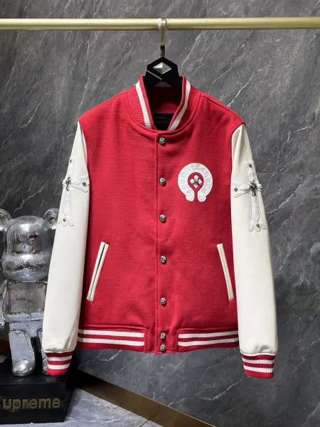 Chrome Hearts Varsity Jacket Black with Cross Embroidery and Silver Studs - 3