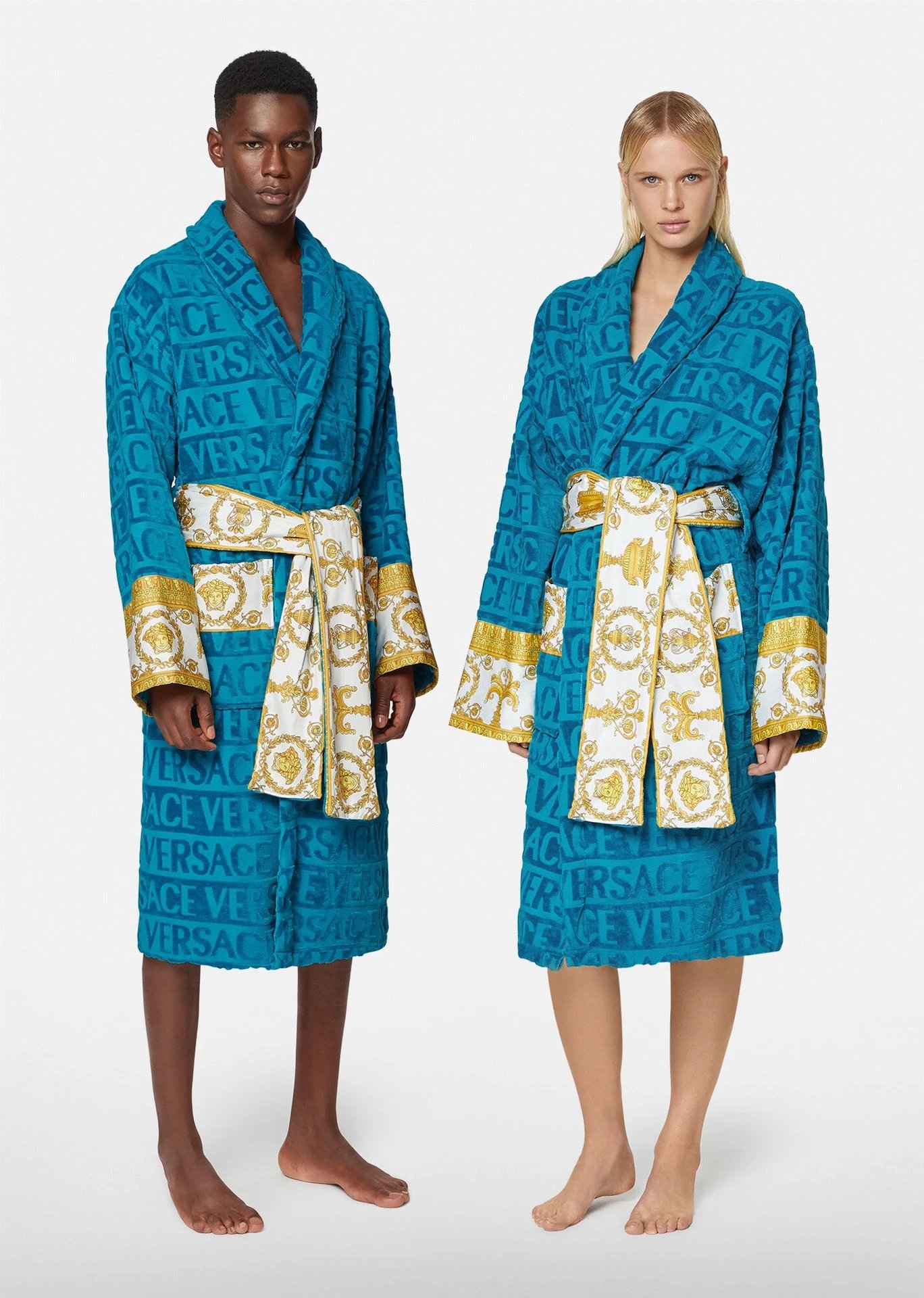 Versace Medusa Baroque Print Terry Robe Turquoise Sleepwear