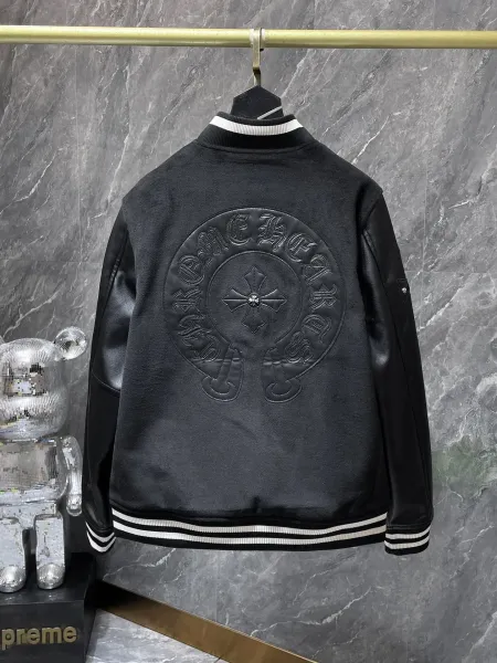 Chrome Hearts Varsity Jacket Black with Cross Embroidery and Silver Studs - 13