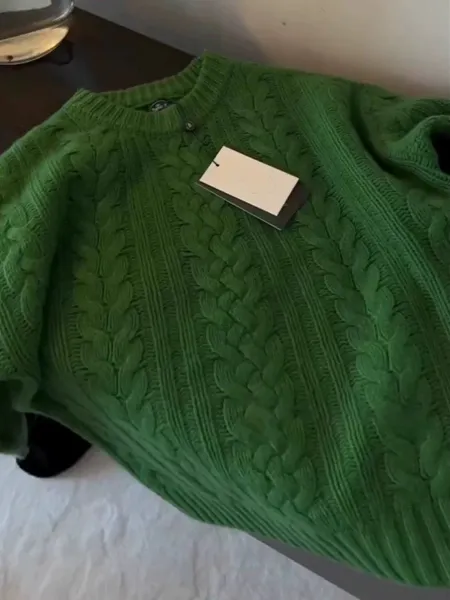 Design Cable Knit Sweater Forest Green Sweater - 1