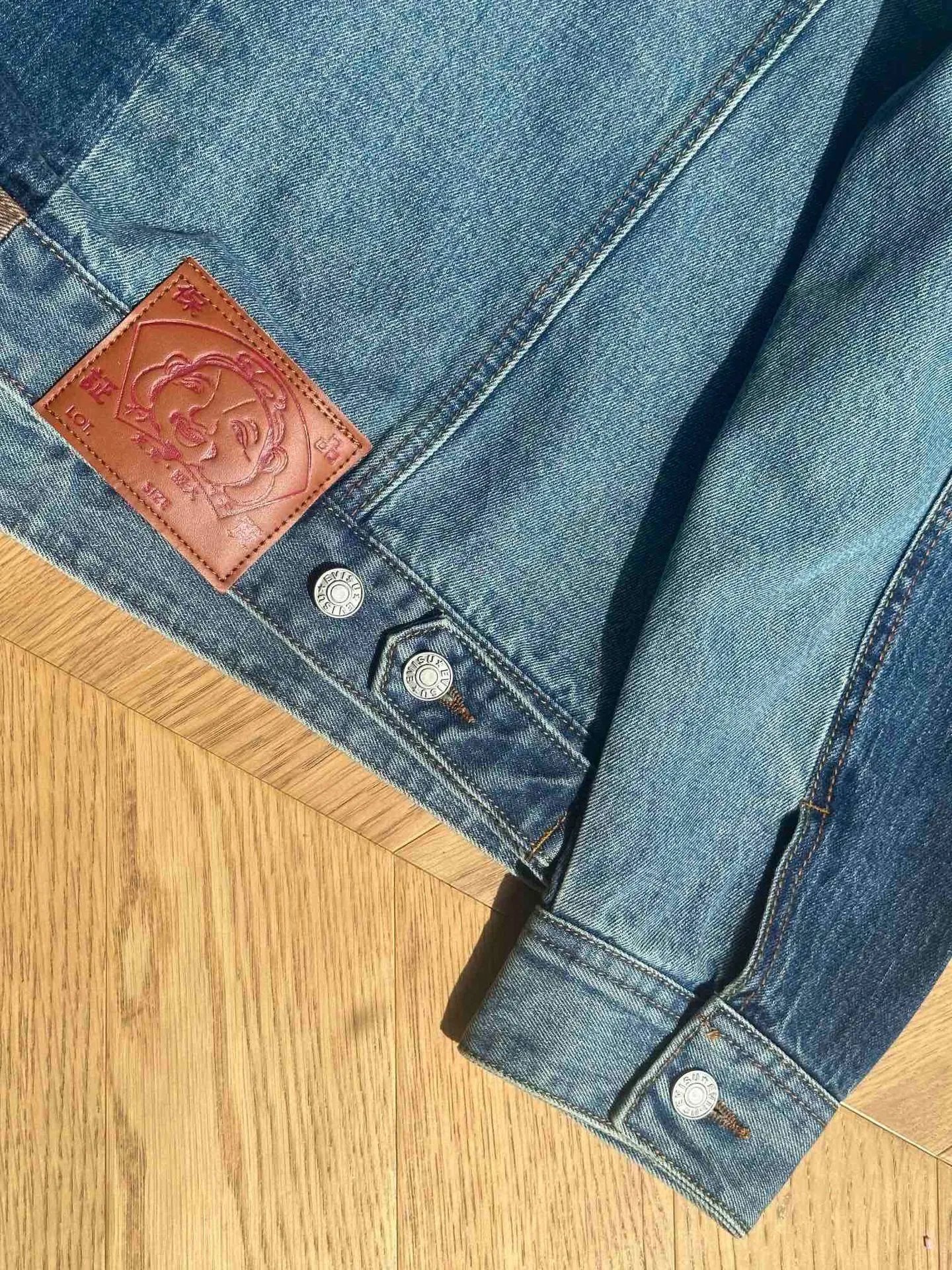 Evisu Denim Jacket with Signature M Logo Patchwork Blue - 15