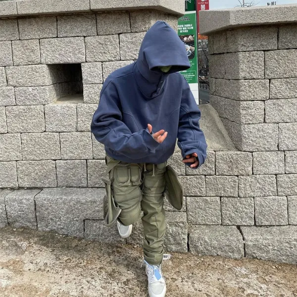 Design Oversized Hooded Sweatshirt Navy Blue Hoodie - 1