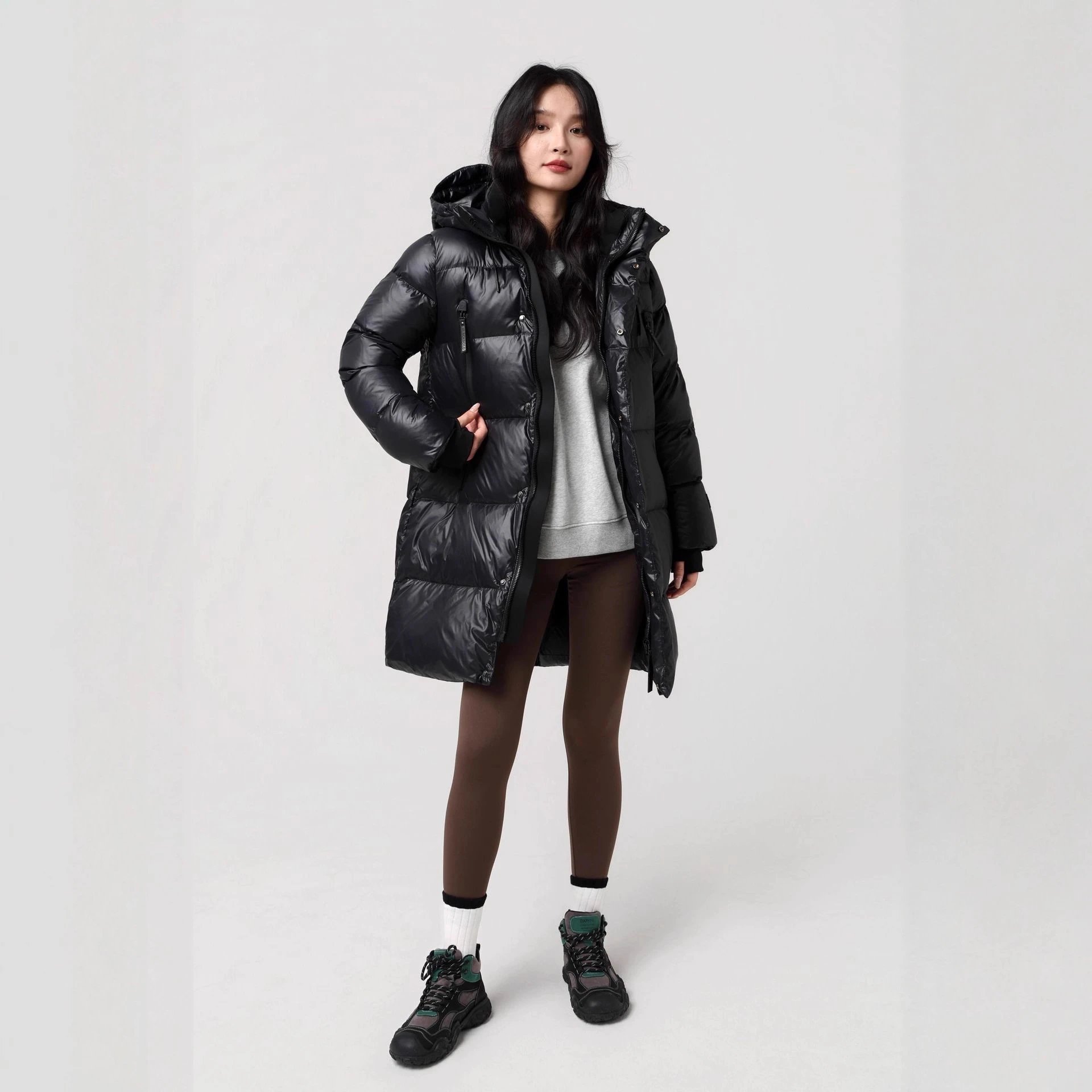 Moncler Genius Down Jacket Black Glossy Long Parka