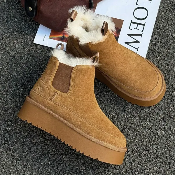 Design Chelsea Boots With Faux Fur Trim Tan Suede Platform Boots - 4