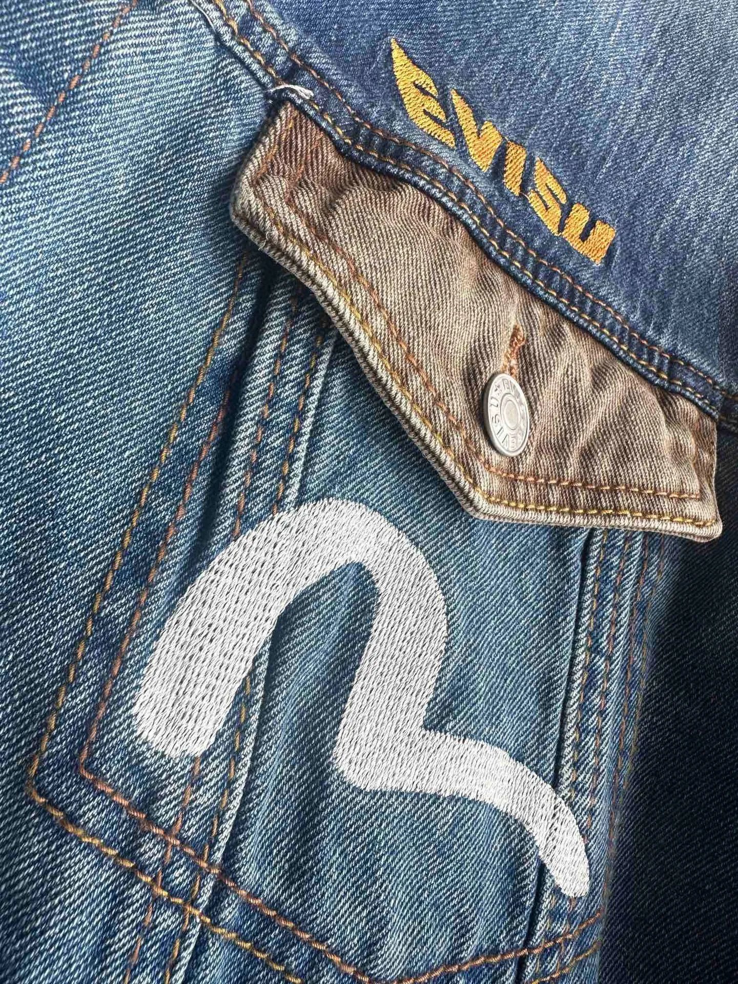 Evisu Denim Jacket with Signature M Logo Patchwork Blue - 16