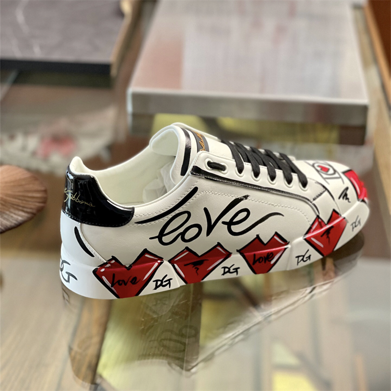 Dolce & Gabbana Love Print Leather Sneakers White - 9