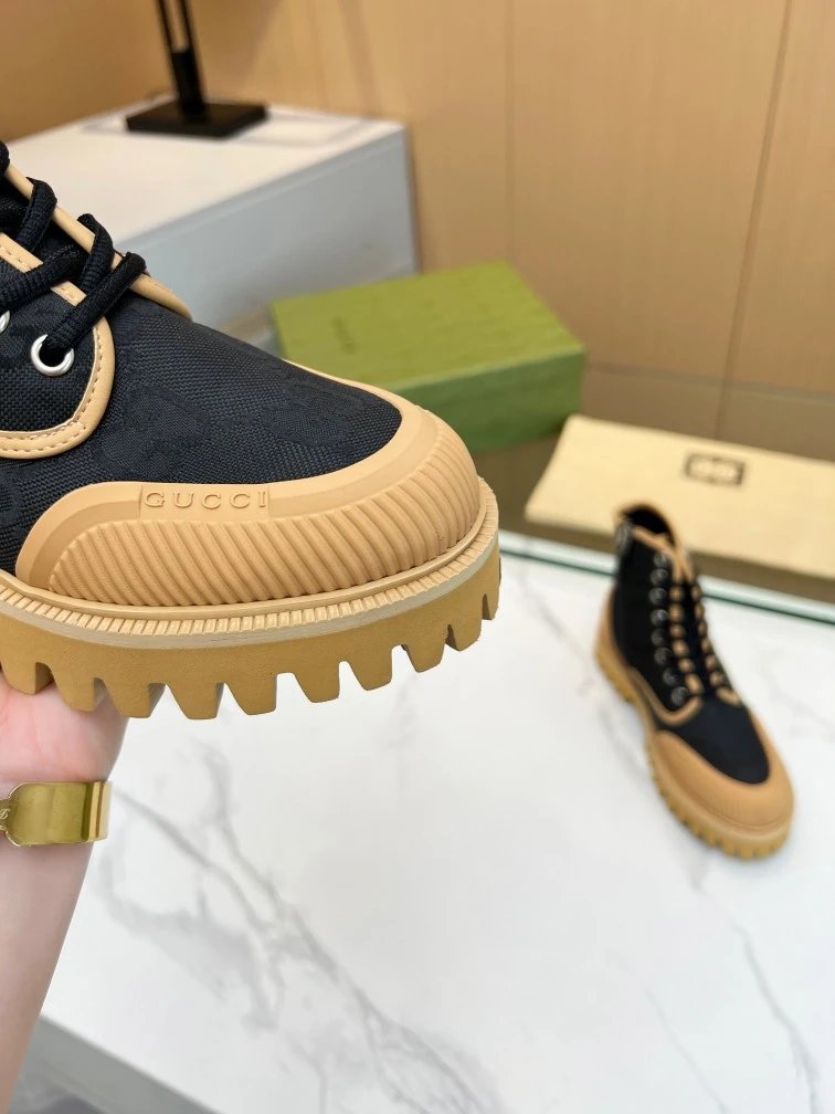 Gucci GG Marmont Chunky Sole Boots Beige and Black - 15