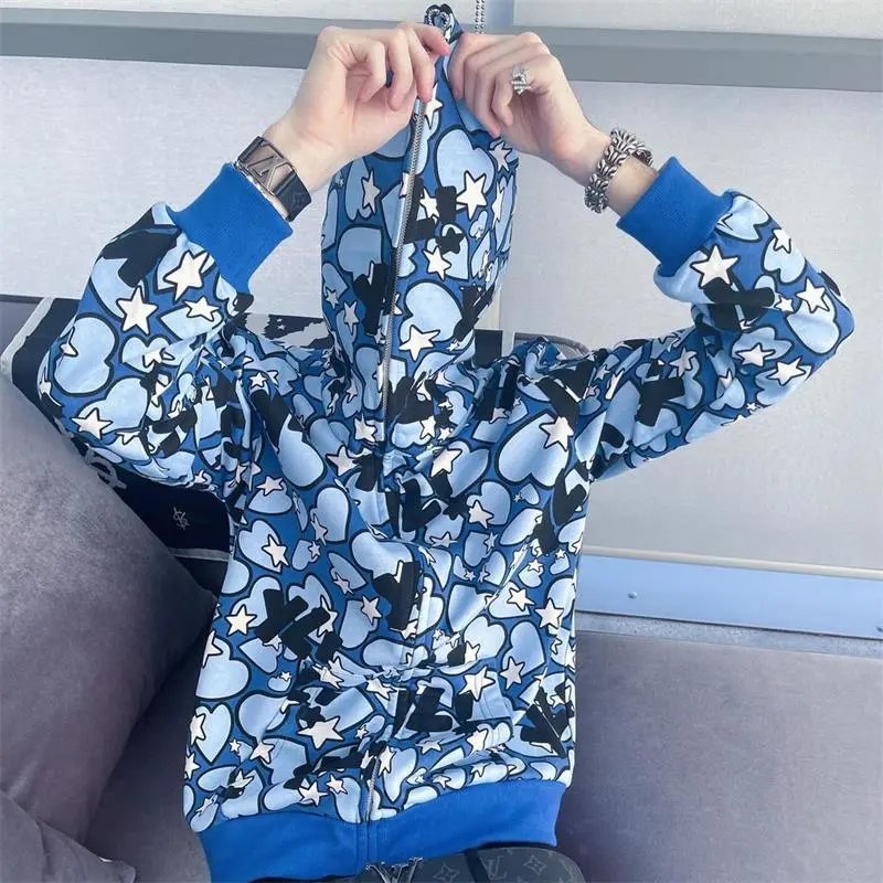 Design YL! Heart Star Print Zip-Up Hoodie Purple - 3