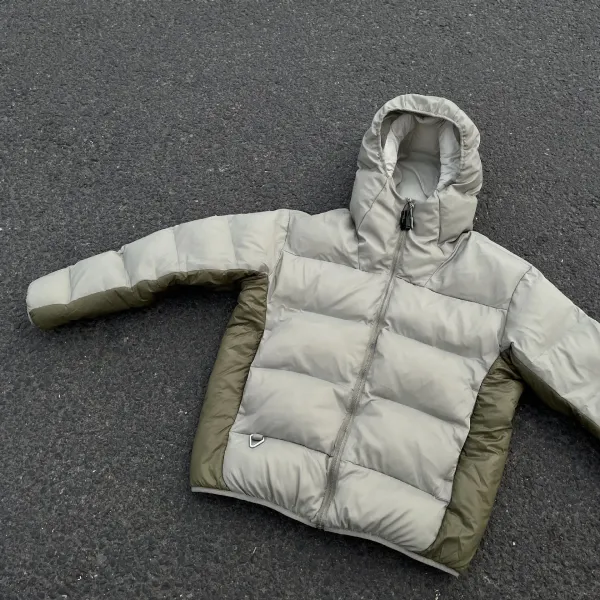 Design Color-Block Hooded Down Jacket in Gray and Army Green Outerwear.down Jacket - 1