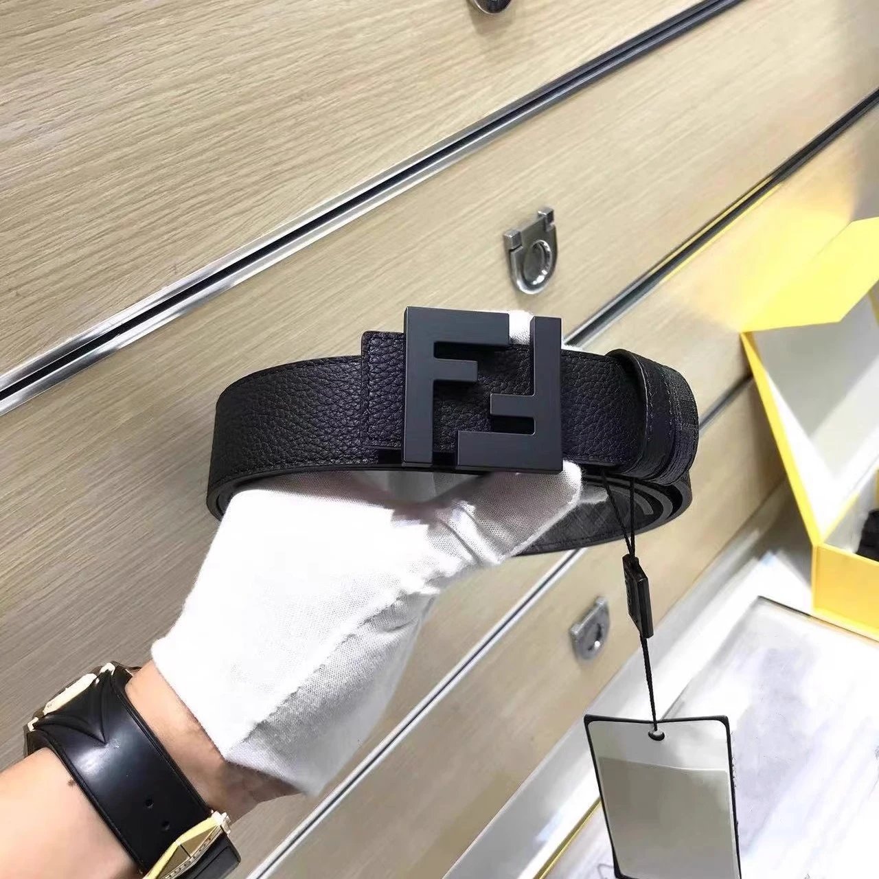 Fendi FF Logo Buckle Leather Belt Black - 4