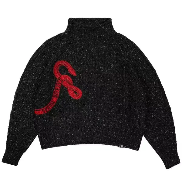 Design Snake Embroidered Turtleneck Sweater Black - 1