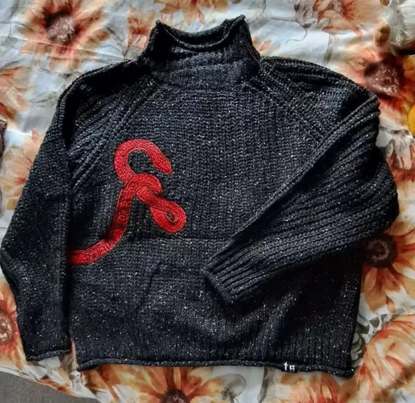 Design Snake Embroidered Turtleneck Sweater Black - 7