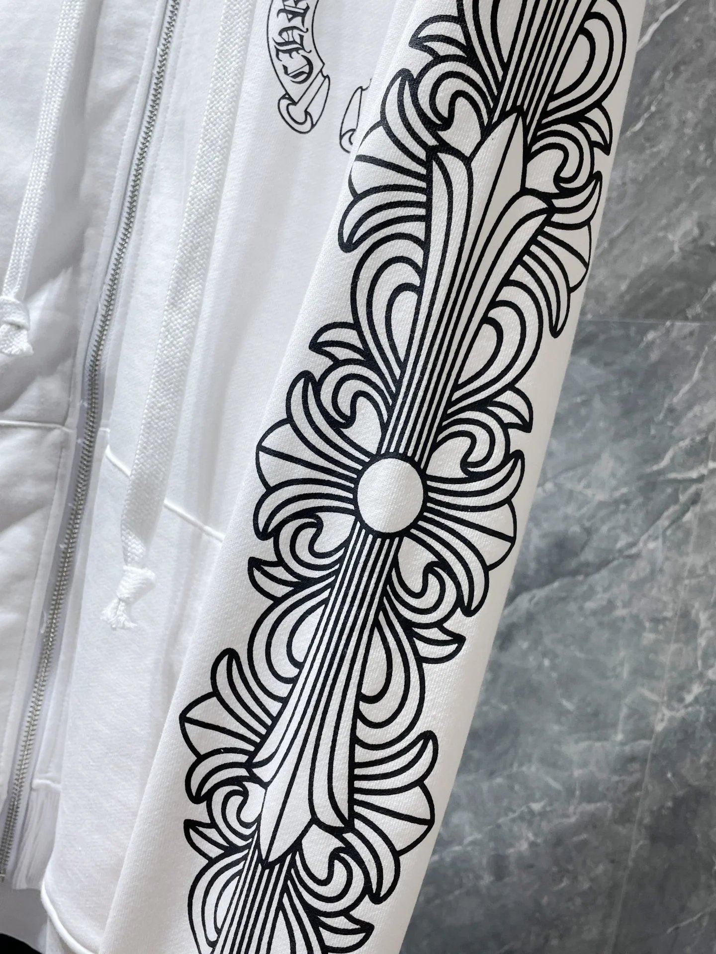 Chrome Hearts Floral Sleeve Zip-Up Hoodie White - 9