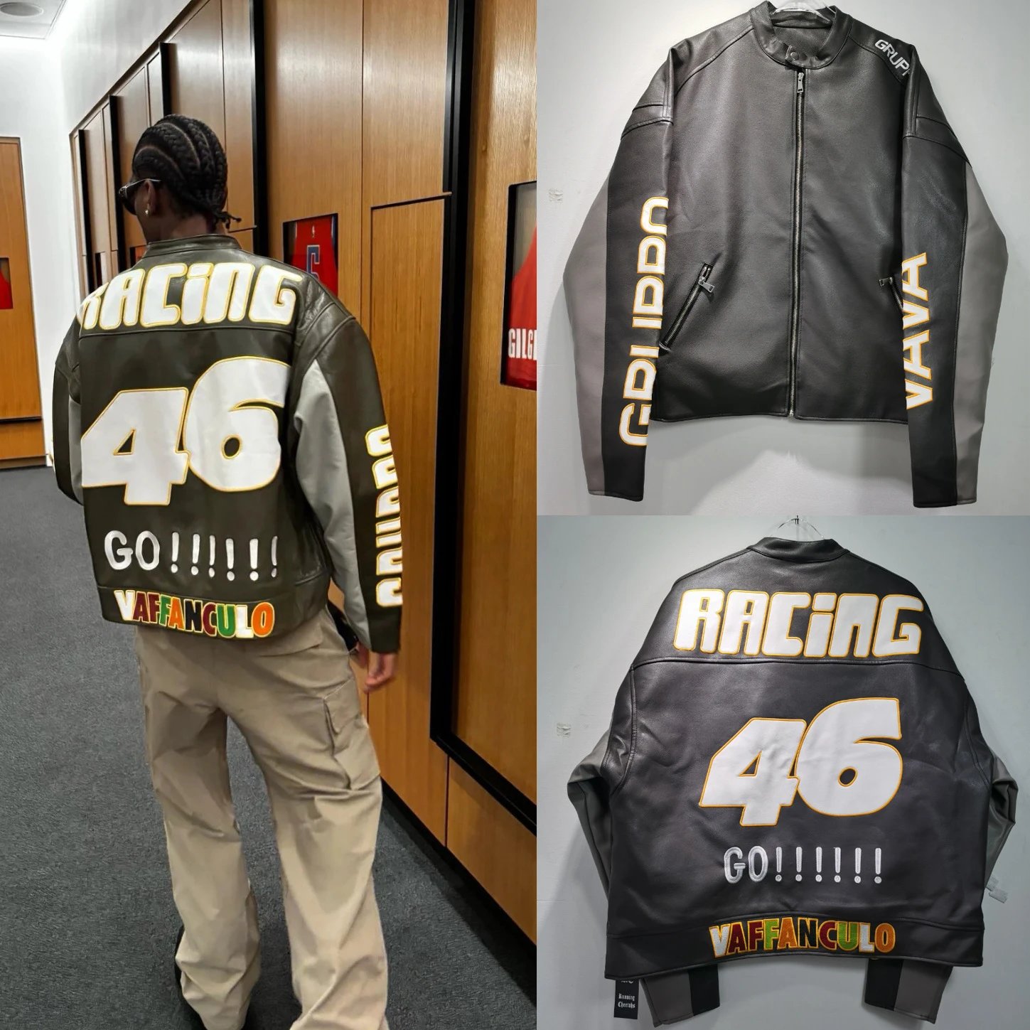 Design Vaffanculo Racing 46 Leather Jacket Black Multicolor Outerwear.leather Jacket