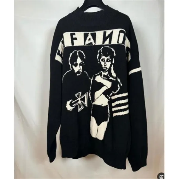 Design Fano Graphic Knit Sweater Black and White - 1