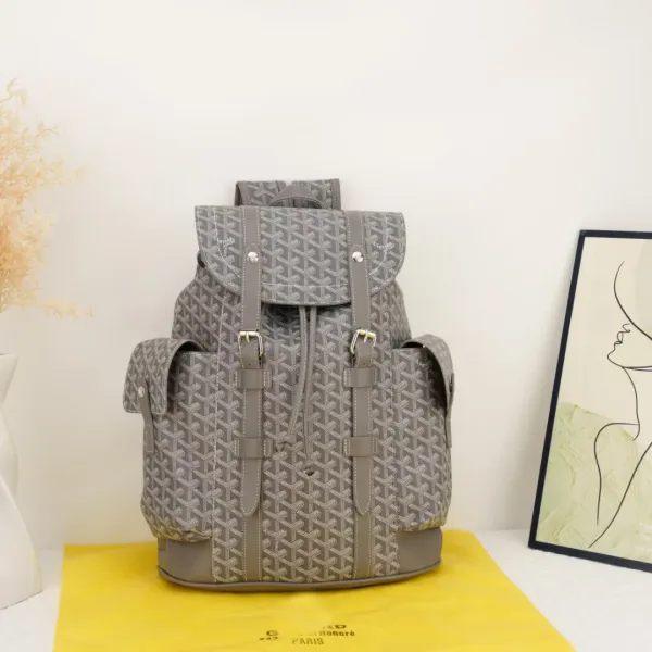 Goyard Saint Louis Backpack Graphite Gray with Cognac Leather Trim - 10