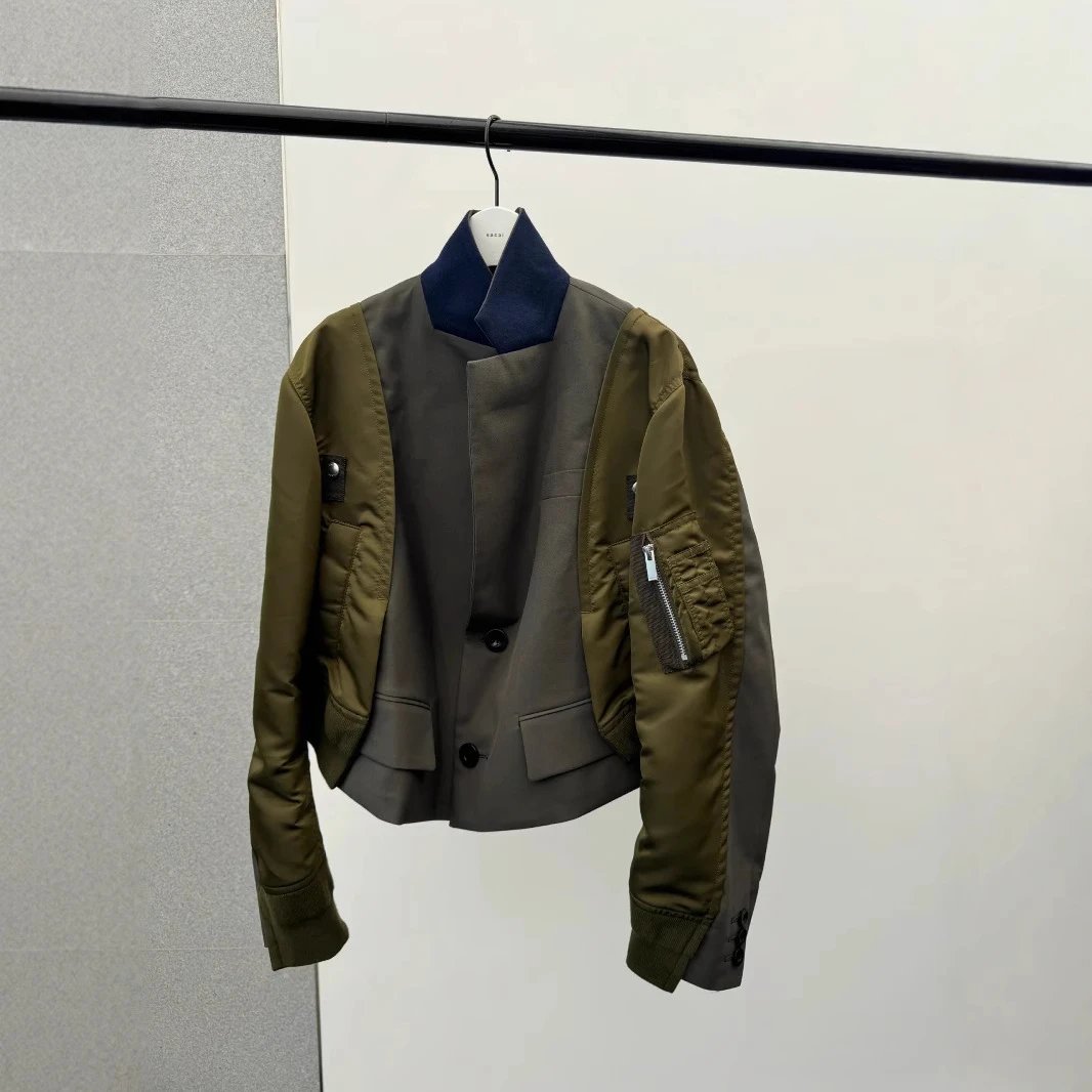 Design Sacai Hybrid Bomber Jacket Olive and Gray Outerwear Jacket - 6